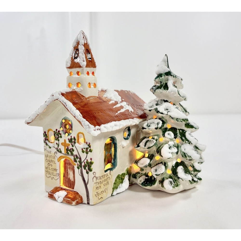 Vtg Walter Brockmann Signed Lighted Wayside Chapel Church Christmas Snow Village